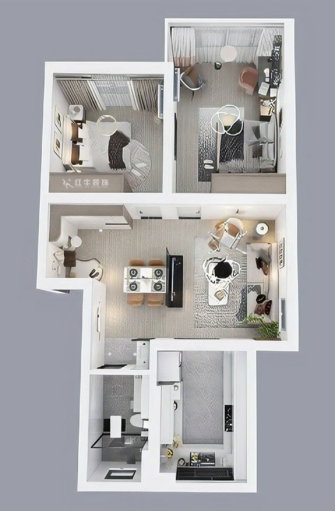 吴波｜康居新寓6-602-90㎡-现代风格｜2室2厅2卫｜旧房装修｜定制家｜全包12万｜00_04鸟瞰图